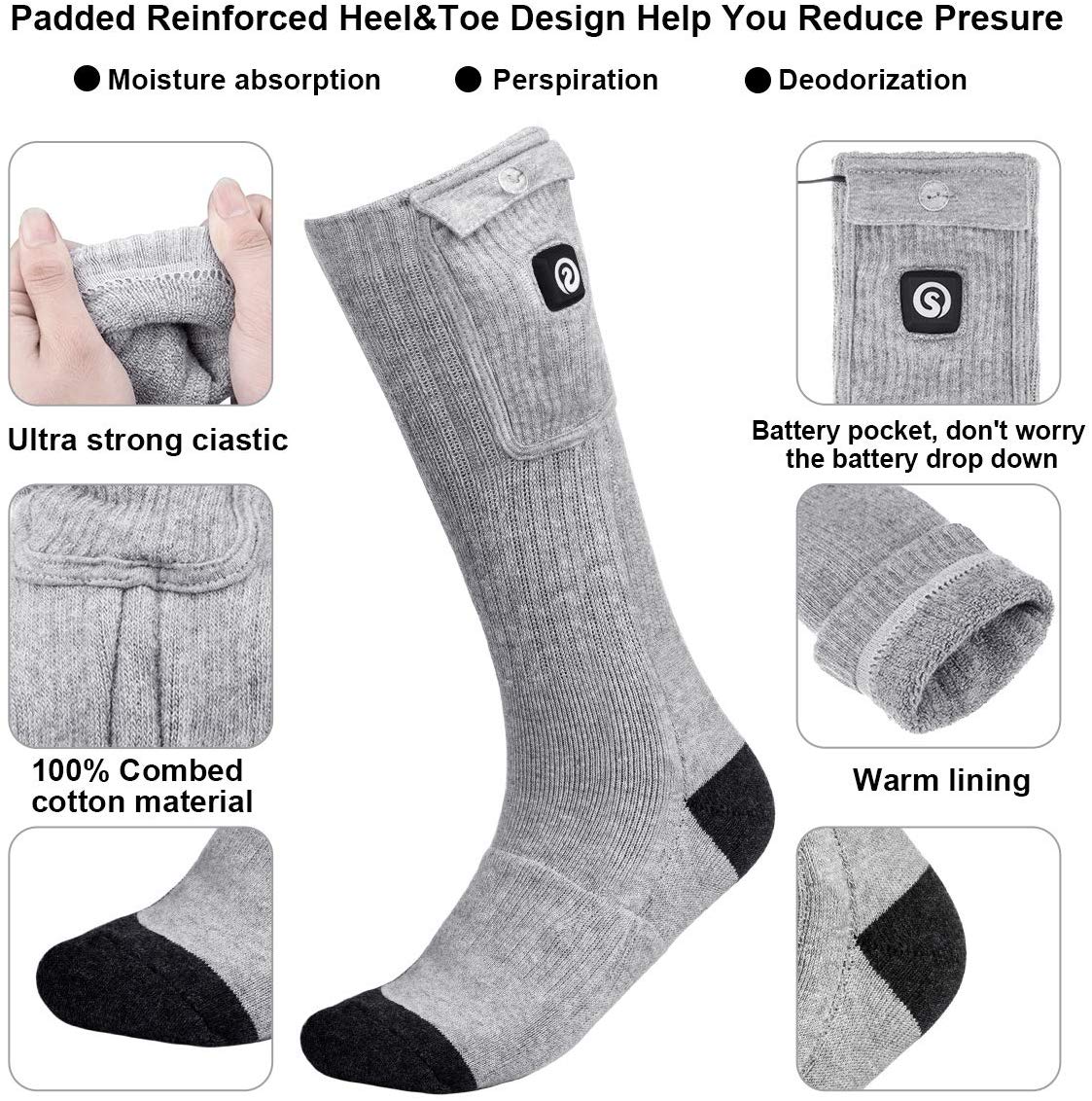 Savior Heated Socks | 7.4V Rechargeable Battery Operated Heated Socks Gray - Image 5